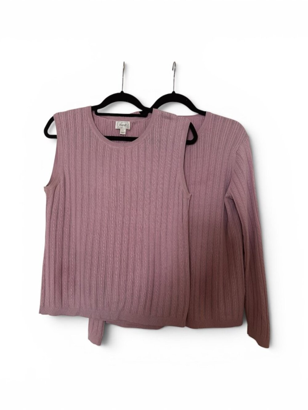 Foxcroft Lilac Sweater Set 100% Supina Cotton Pointelle Knit Size L